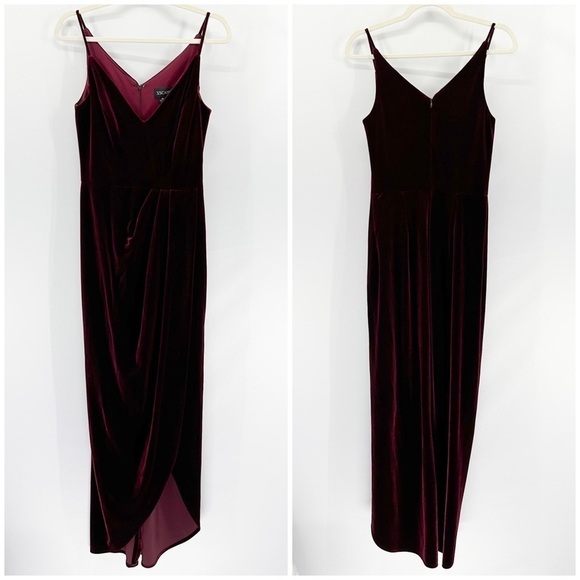 XScape Burgundy Velvet Tulip Hem Dress Maxi Gown Draped Skirt Sleeveless size 10 - Picture 3 of 8